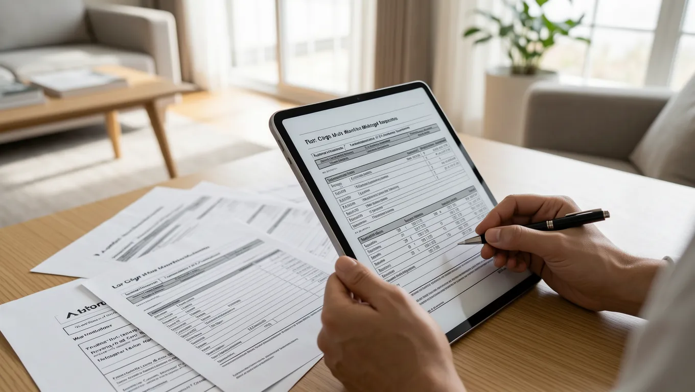 Person reviewing financial documents and bank statements on a tablet