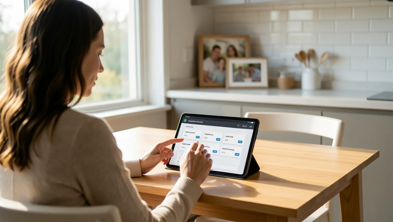 Woman thoughtfully considering personal loan offers at home