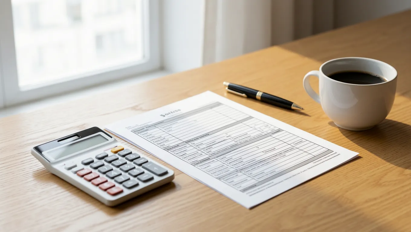 Medical bill and calculator on a wooden table in soft light