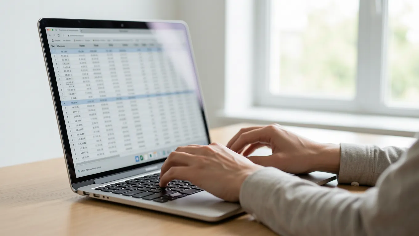 Person typing on a laptop showing financial data
