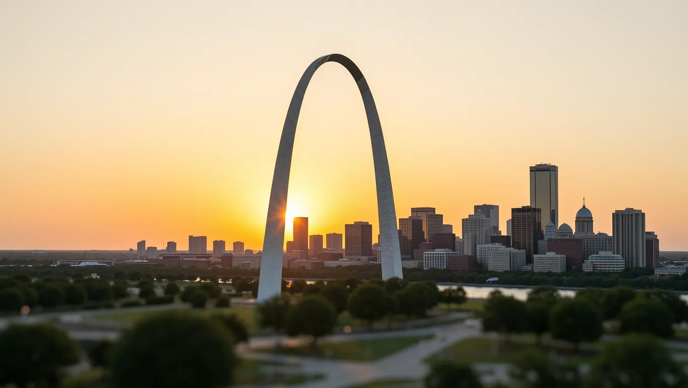 St. Louis skyline silhouette during a beautiful golden hour sunset
