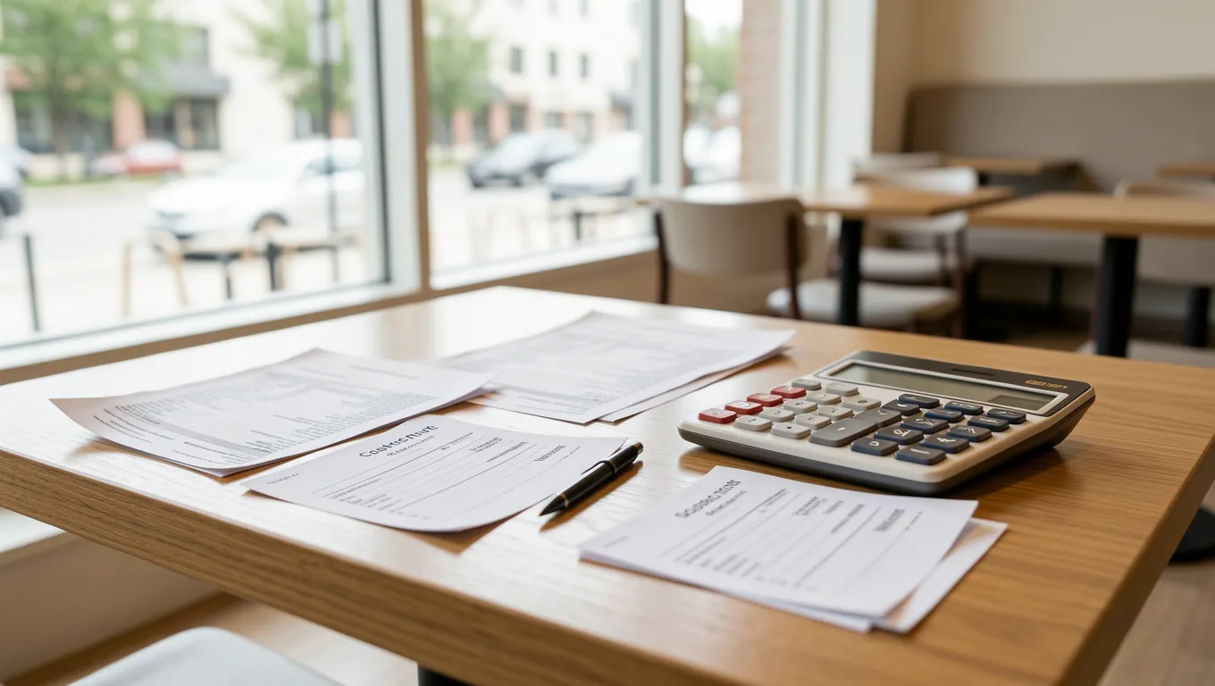 Financial planning tools and calculator on a wooden desk