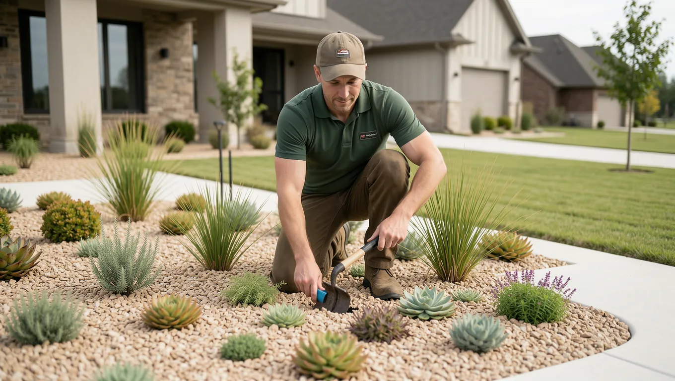 Missouri homeowners planning their landscaping project with loan documents.