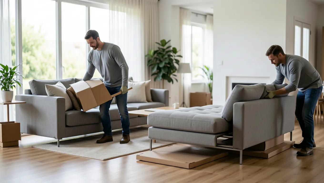 Missouri couple discussing furniture loan options online.